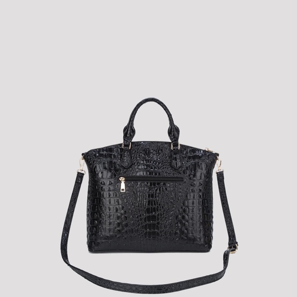 Zan Studio Satchel Bag Women’s Vegan Leather Crocodile-Embossed Top Handle New - Picture 4 of 6